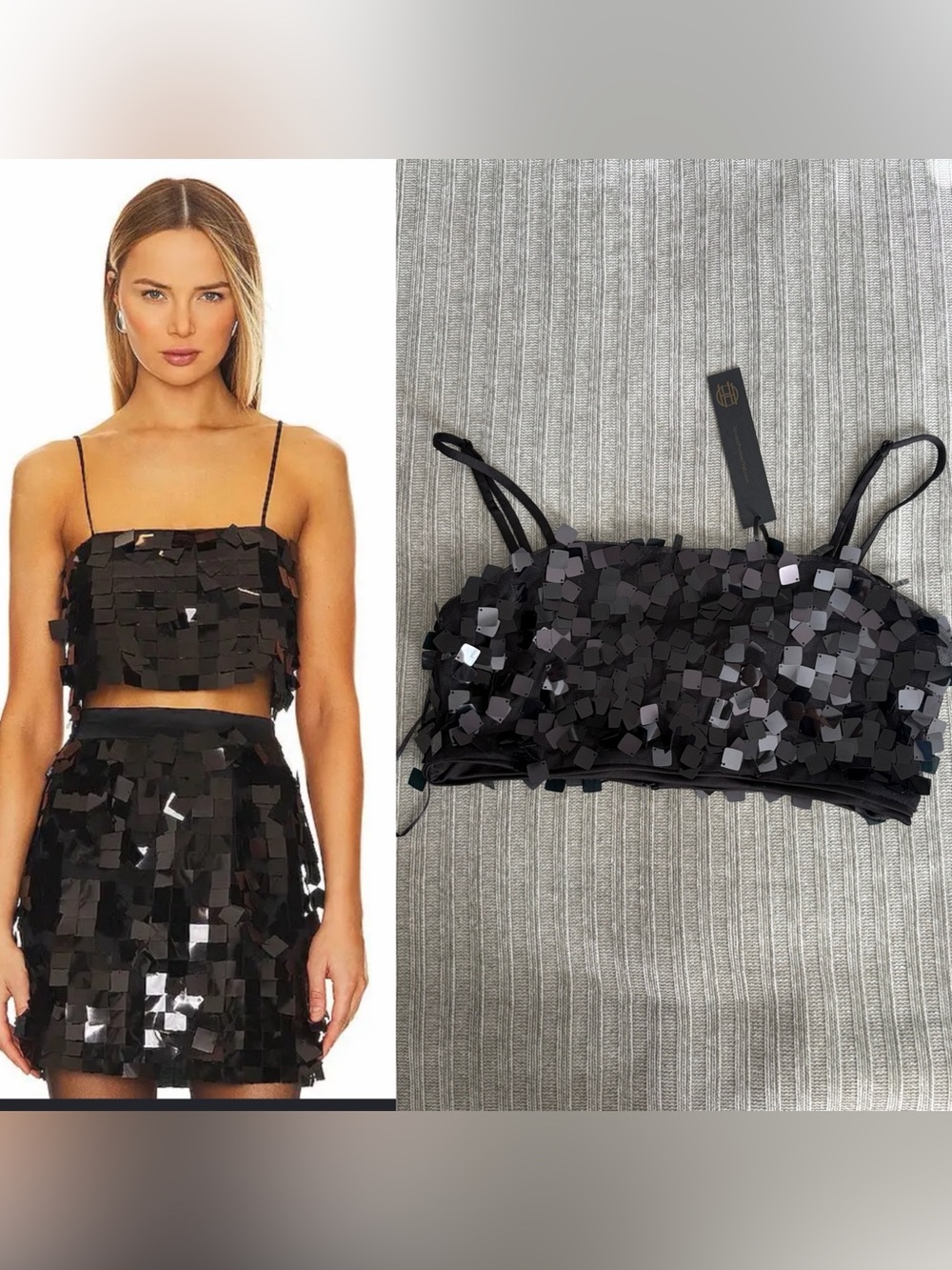House of Harlow Sequin Square-Trim Bralette Crop Top NWT